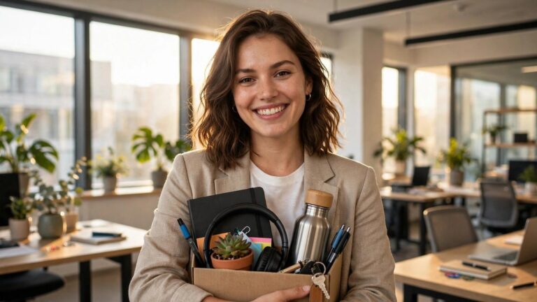 Professional celebrating new job with colleagues — new job wishes